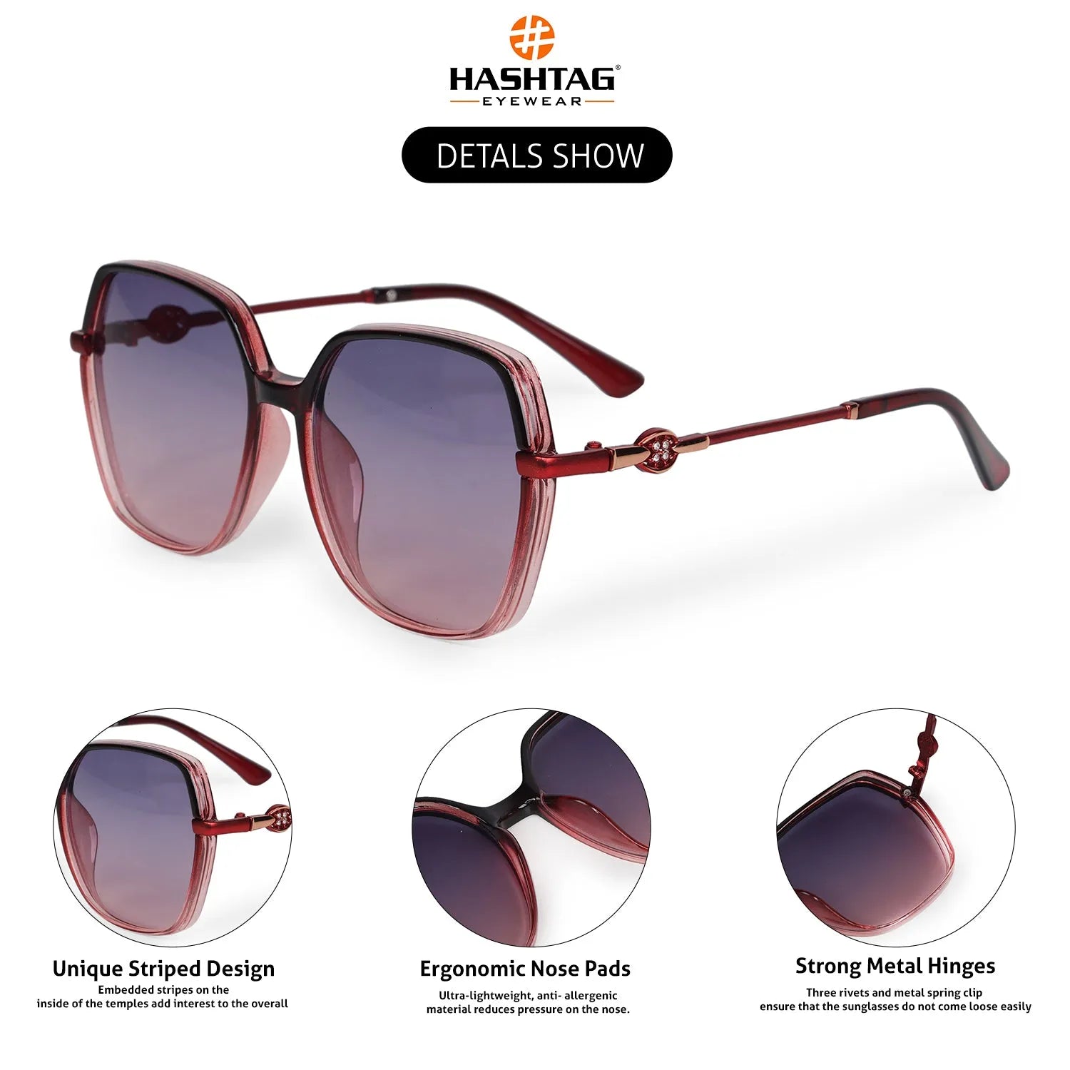 Noxara | Gradient Red Large Full Rim Square Sunglasses for Women [Polarized]