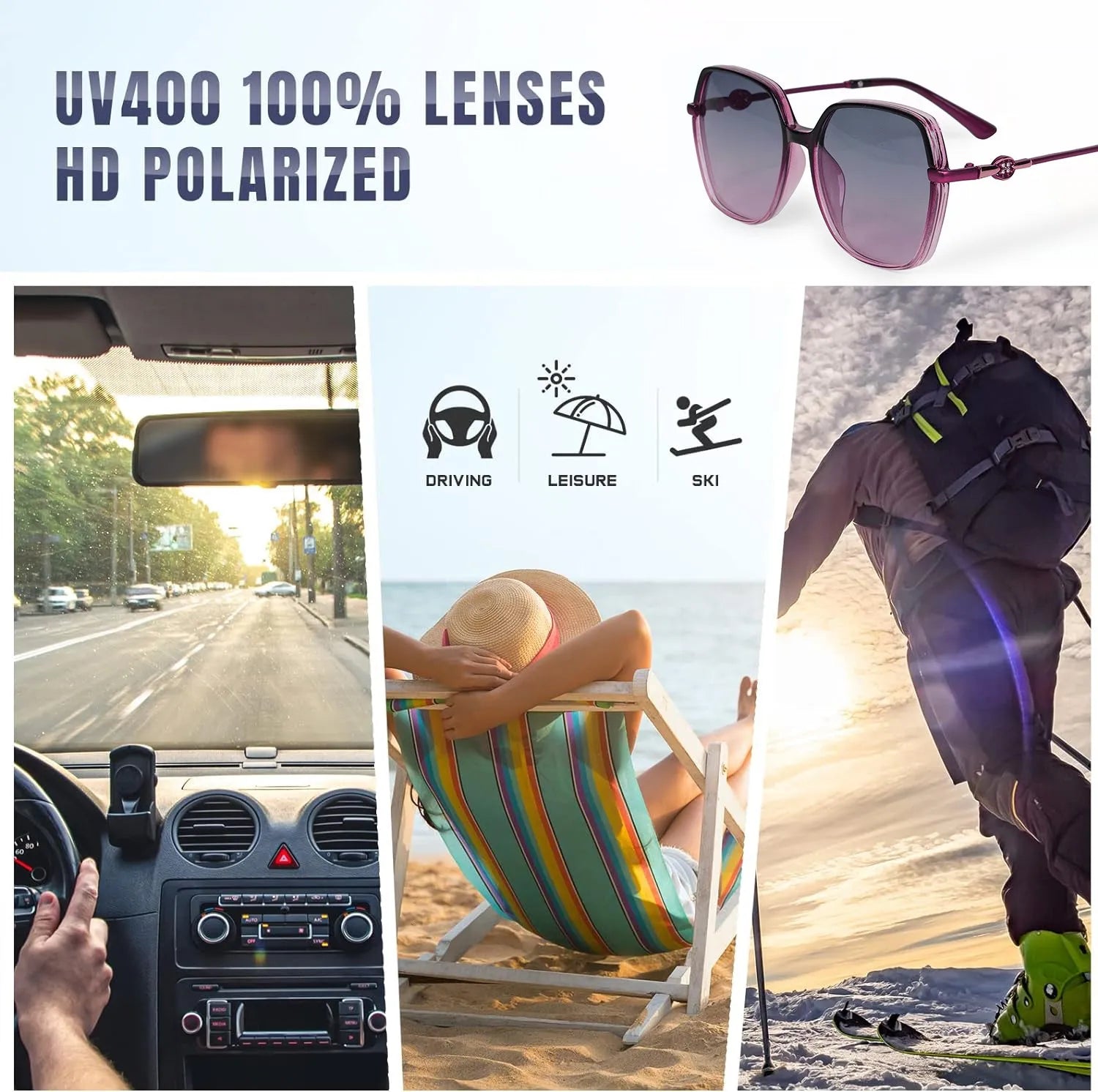Noxara | Gradient Purple Large Full Rim Square Sunglasses for Women [Polarized]