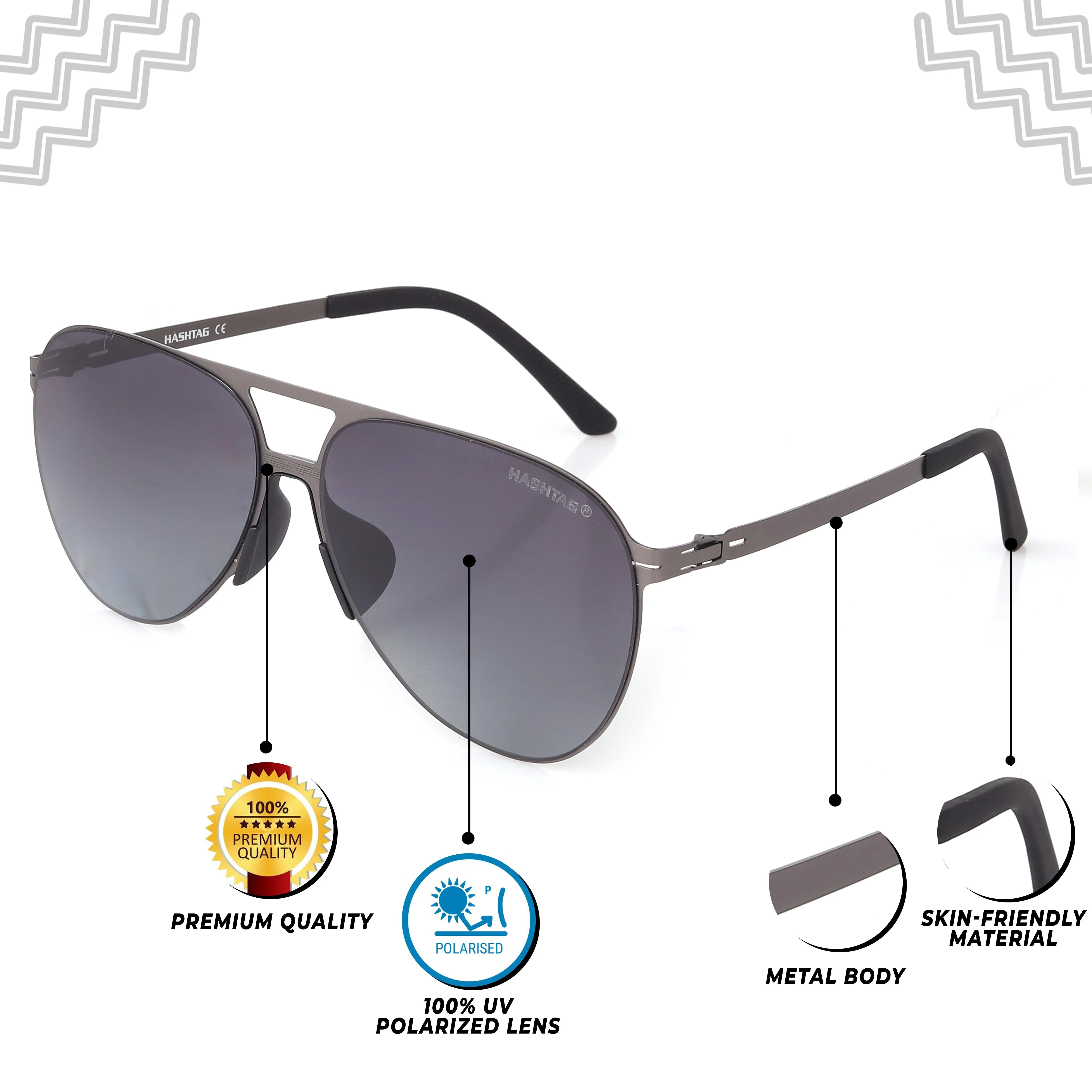 Lumisyn | Gradient Grey Large Full Rim Aviator Sunglasses for Men [Polarized]