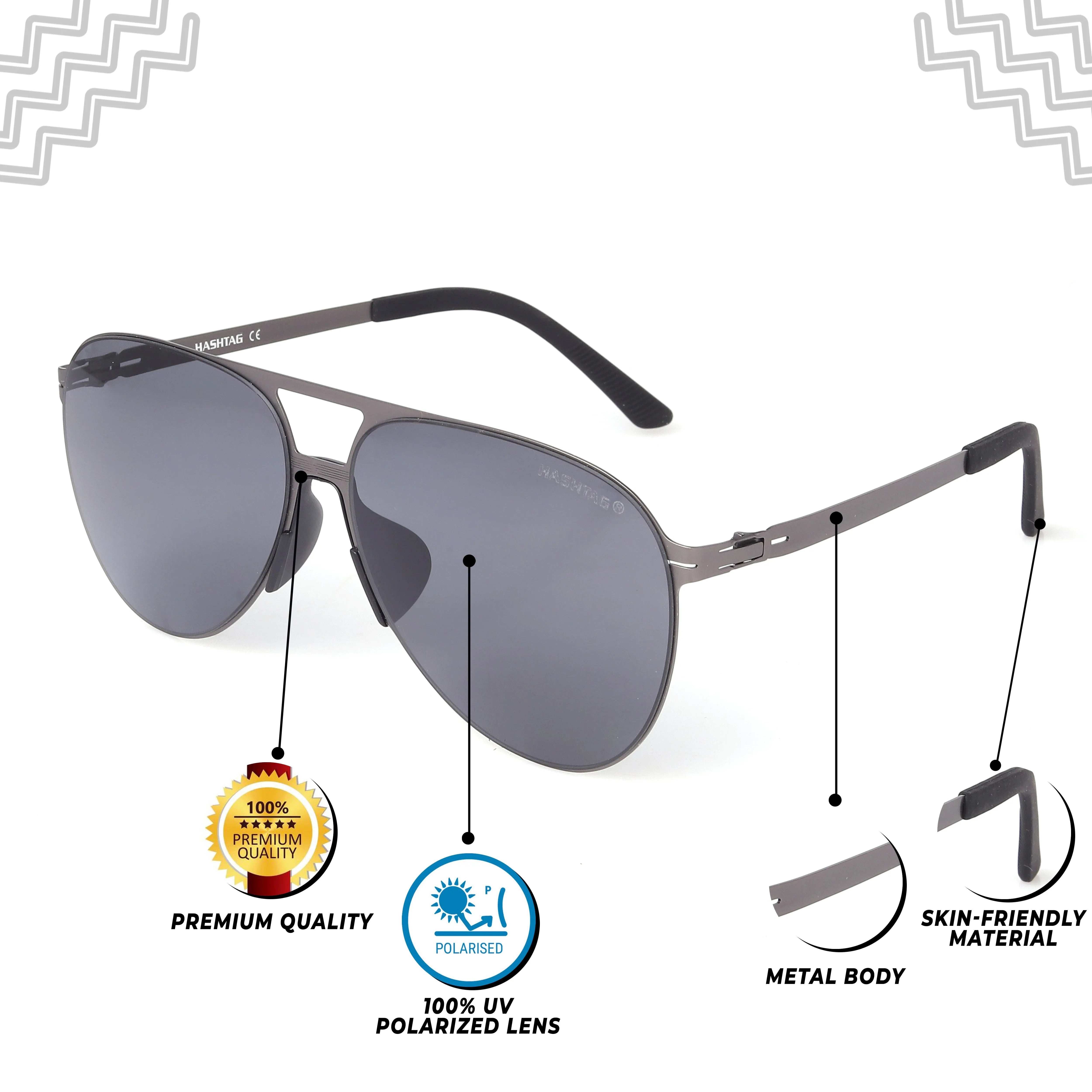 Lumisyn | Grey Large Full Rim Aviator Sunglasses for Men [Polarized]