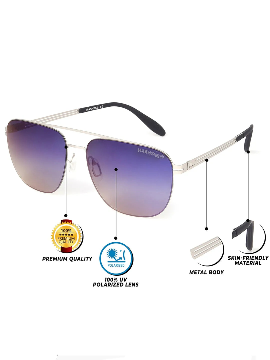 Helion | Silver Small Full Rim Square Sunglasses for Men [Polarized]