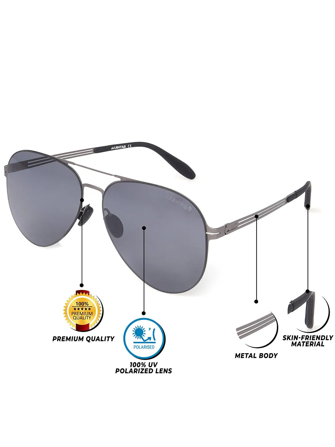 Aurion | Grey Medium Full Rim Aviator Sunglasses for Men [Polarized]