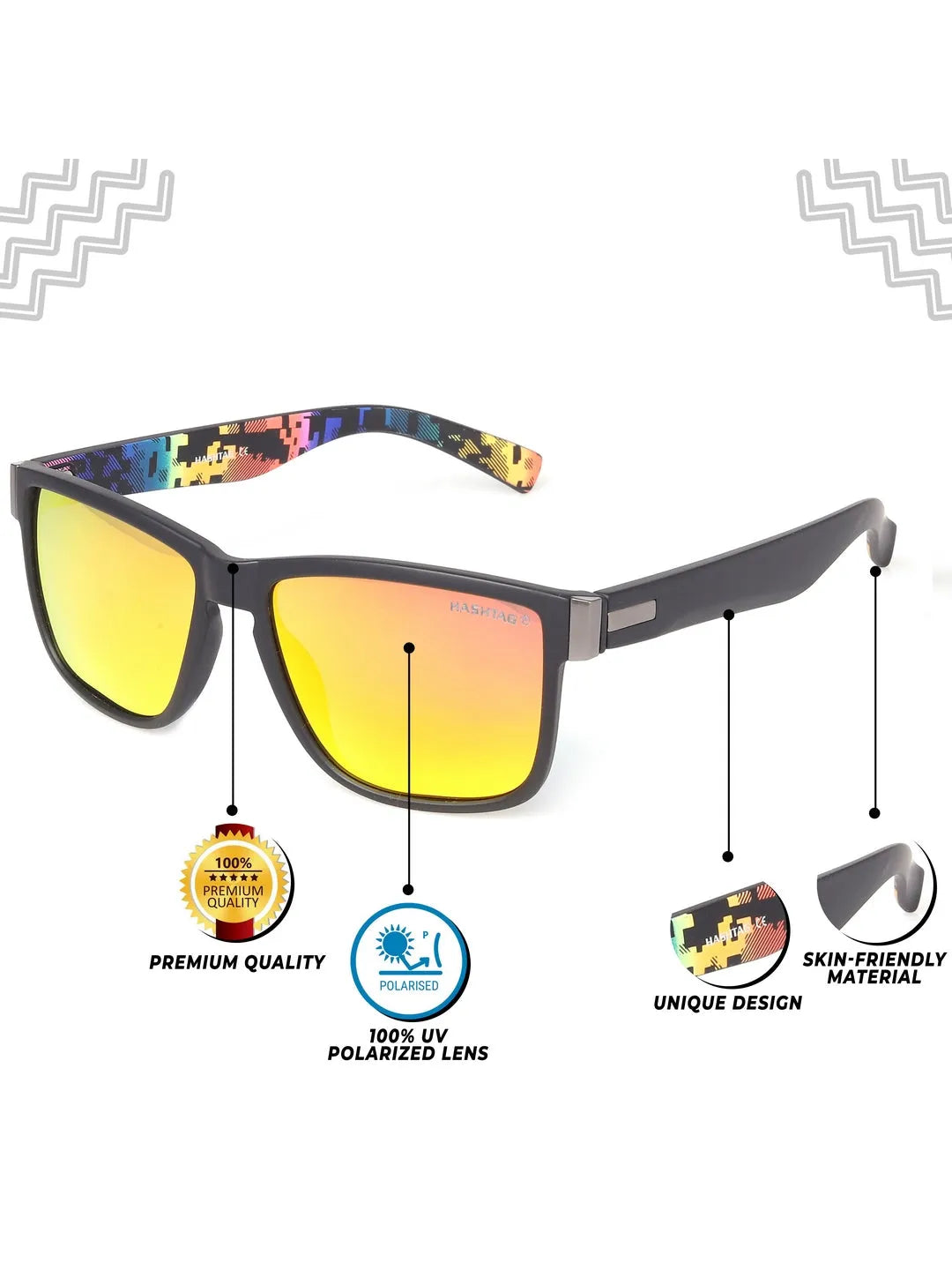 Pyronis | Black & Red Small Full Rim Square Sunglasses for Men [Polarized]