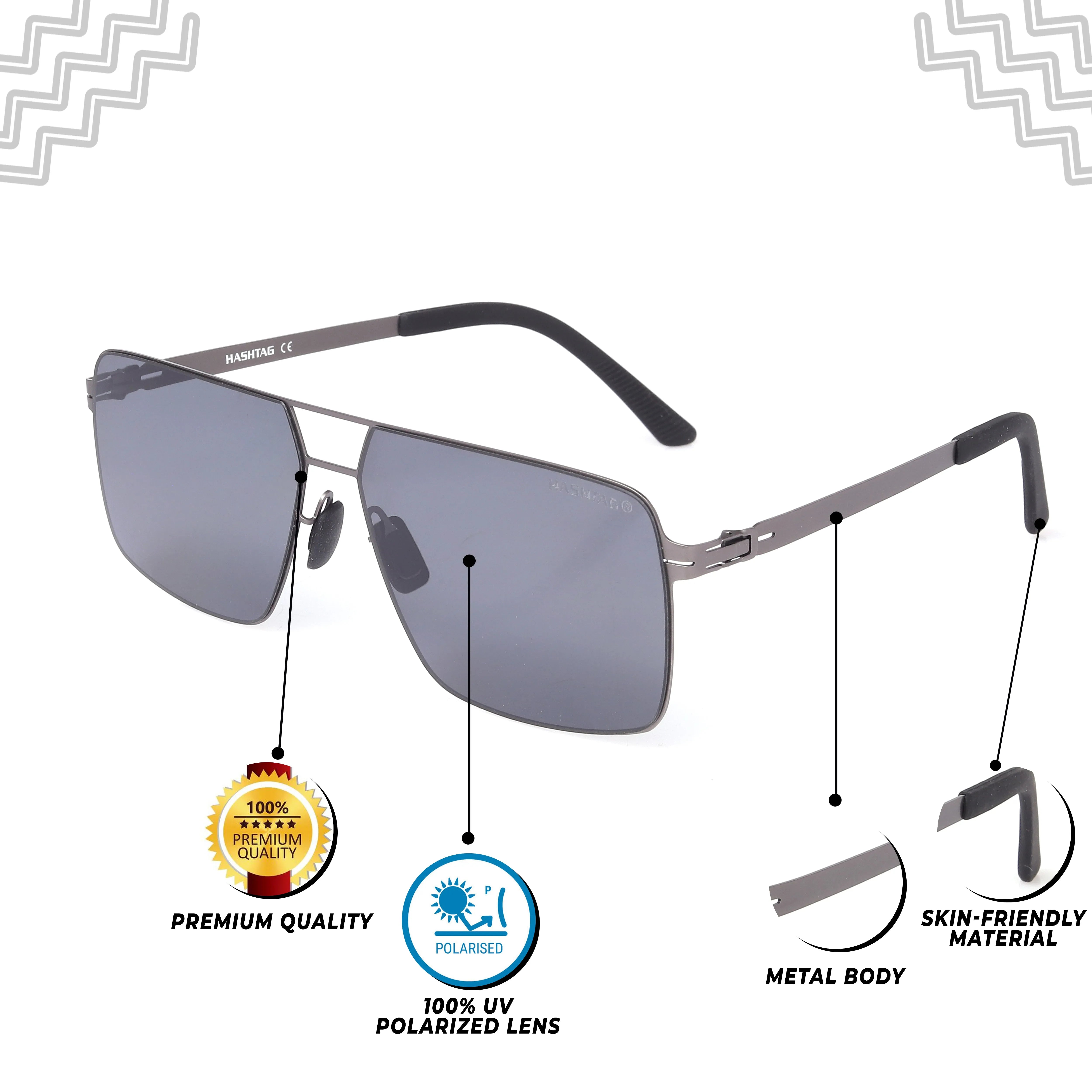 Starion | Grey Medium Full Rim Rectangle Sunglasses for Men [Polarized]