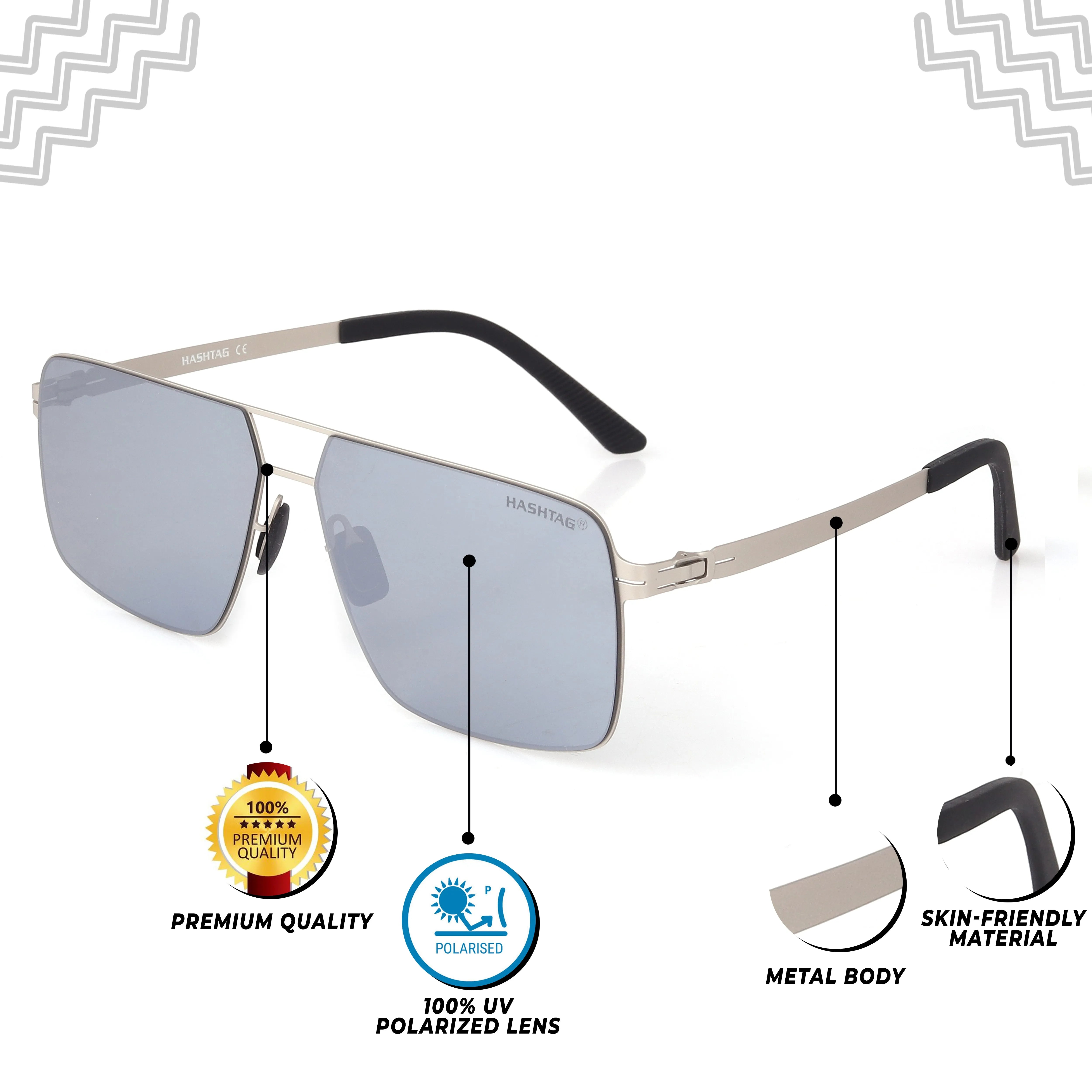 Starion | Silver Medium Full Rim Rectangle Sunglasses for Men [Polarized]