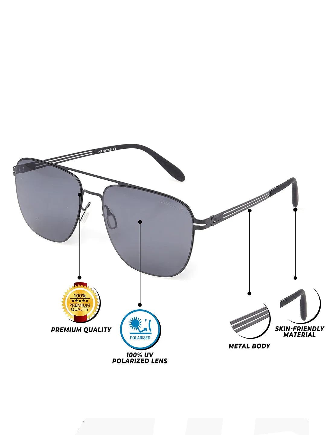 Helion | Black Small Full Rim Square Sunglasses for Men [Polarized]