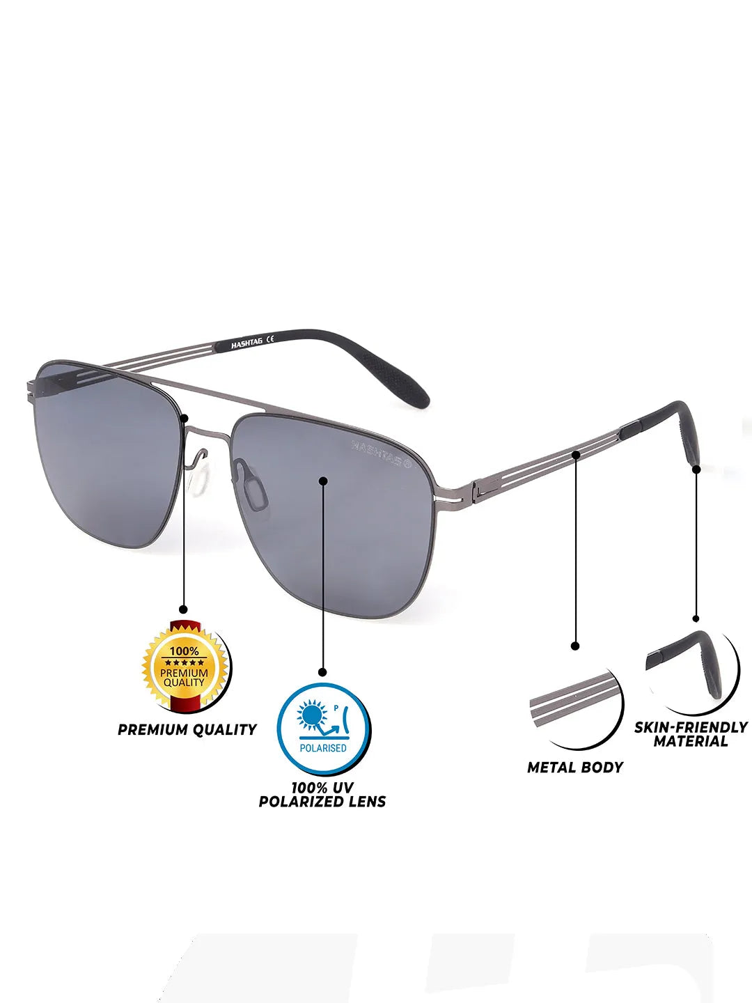 Helion | Grey Small Full Rim Square Sunglasses for Men [Polarized]