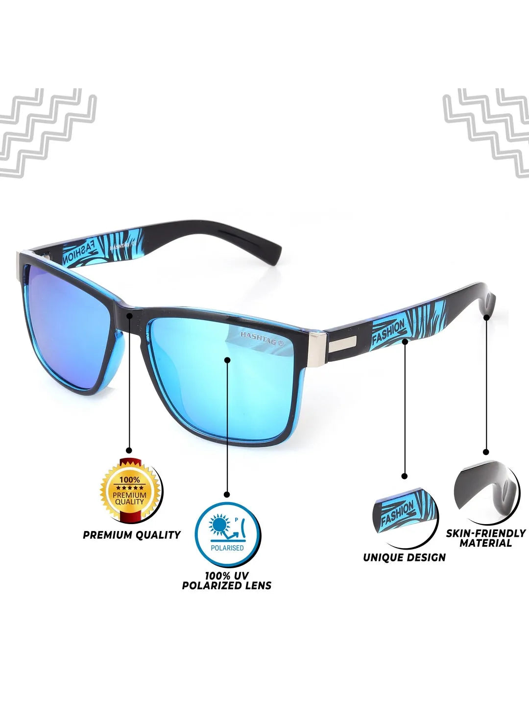 Pyronis | Black & Blue Small Full Rim Square Sunglasses for Men [Polarized]