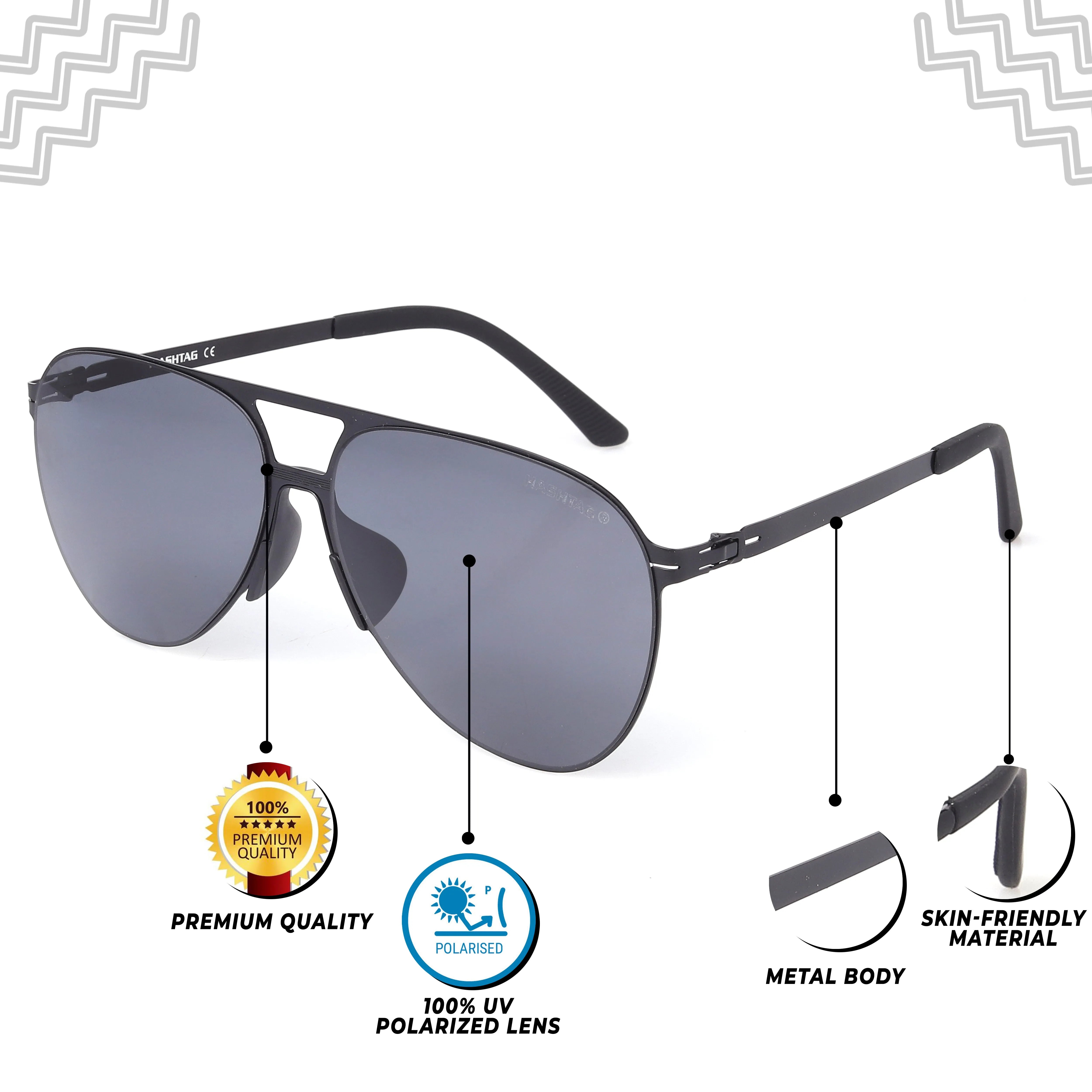 Lumisyn | Black Large Full Rim Aviator Sunglasses for Men [Polarized]