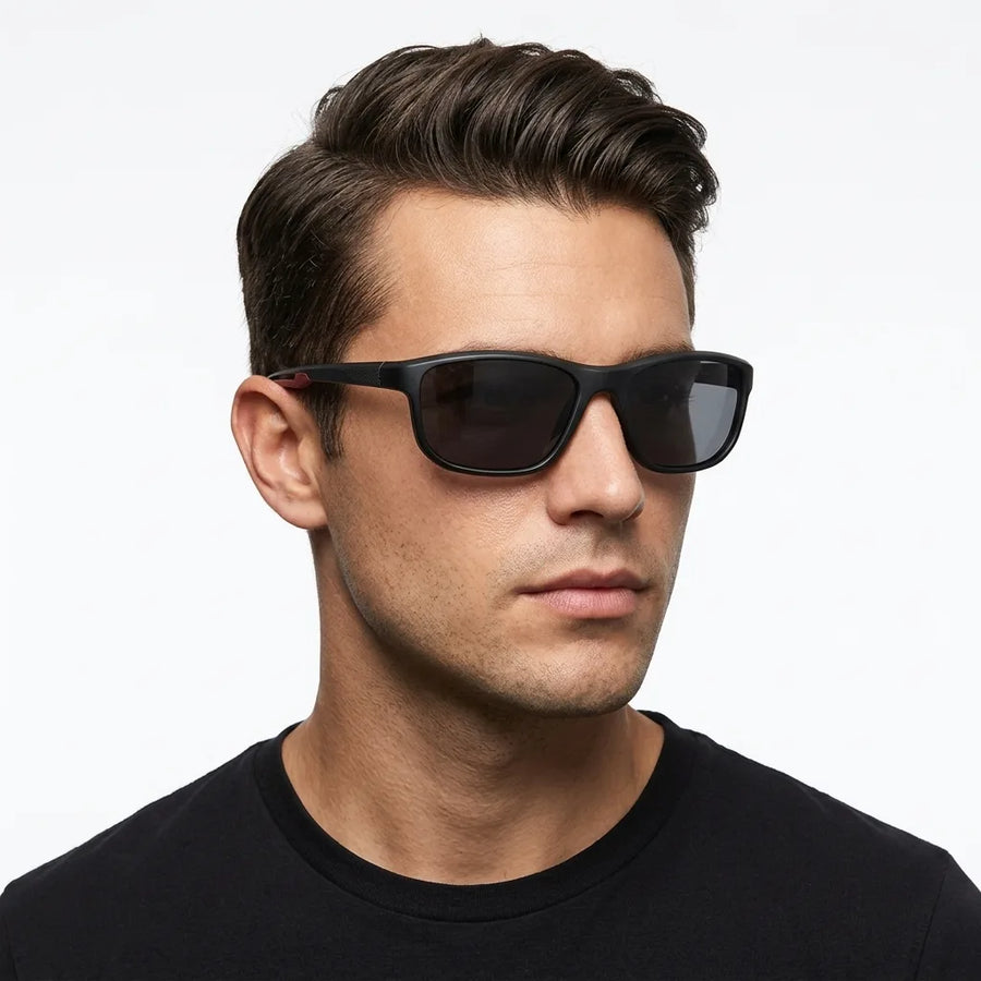 Ionium | Black Large Full Rim Rectangle Sports Sunglasses for Men [Polarized]