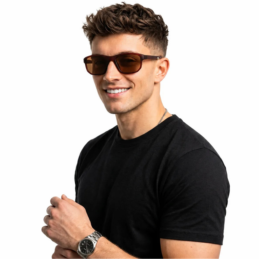 Ionium | Brown Large Full Rim Rectangle Sports Sunglasses for Men [Polarized]