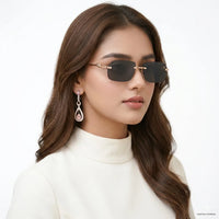 Panther | Black Medium Rim Less RECTANGLE Sunglasses for Men & Women [UV-protected]