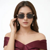 Panther | Black Medium Rim Less RECTANGLE Sunglasses for Men & Women [UV-protected]