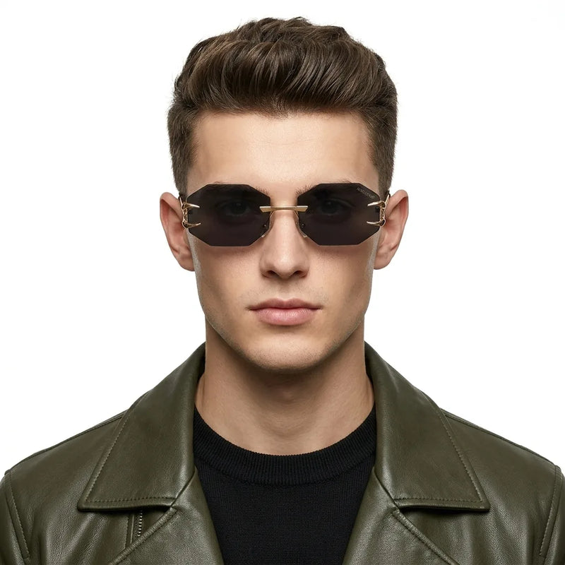 Talon | Black Medium Rim Less Octagon Sunglasses for Men & Women [UV-protected]