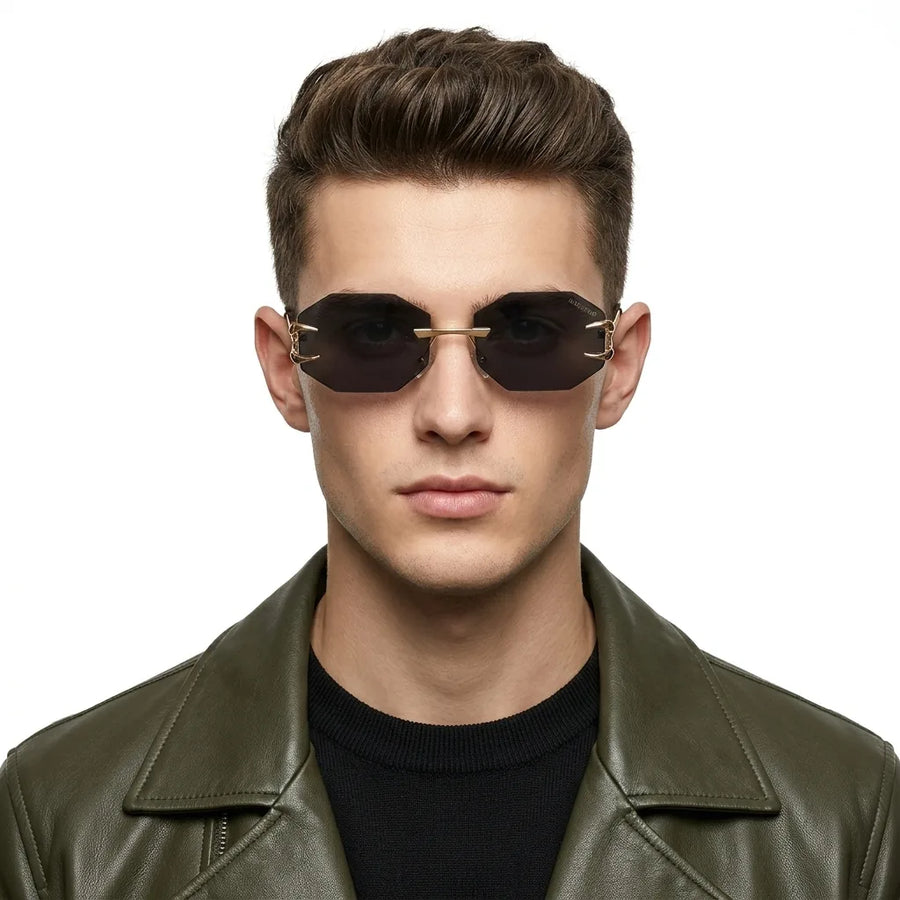 Talon | Black Medium Rim Less Octagon Sunglasses for Men & Women [UV-protected]