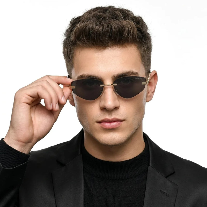 Glimmer | Black Medium Rim Less Oval Sunglasses for Men & Women [UV-protected]