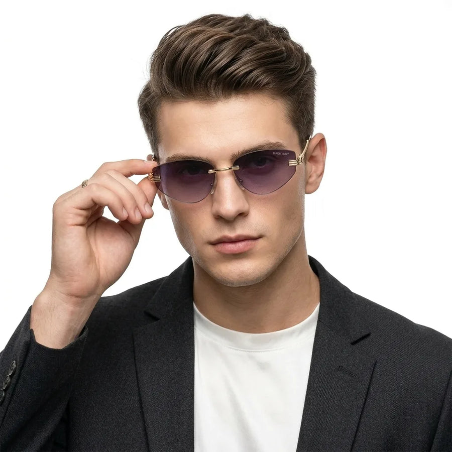 Glimmer | Gradient Purple Medium Rim Less Oval Sunglasses for Men & Women [UV-protected]