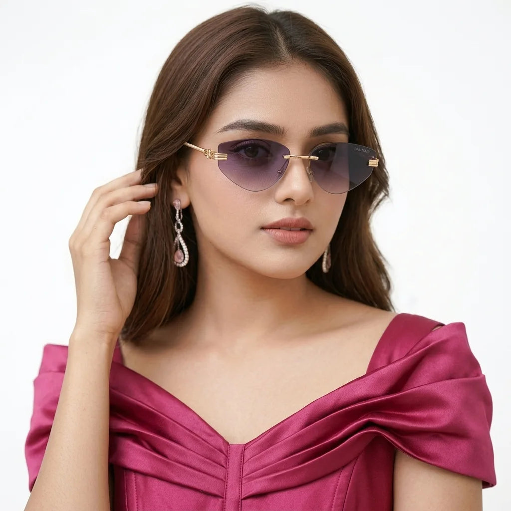 Glimmer | Gradient Purple Medium Rim Less Oval Sunglasses for Men & Women [UV-protected]