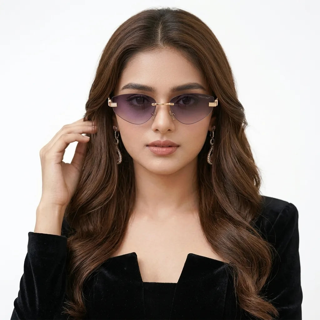 Glimmer | Gradient Purple Medium Rim Less Oval Sunglasses for Men & Women [UV-protected]