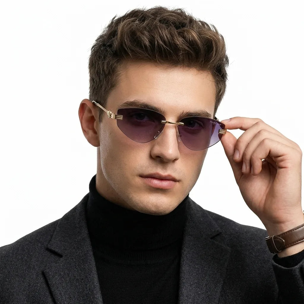 Glimmer | Gradient Purple Medium Rim Less Oval Sunglasses for Men & Women [UV-protected]
