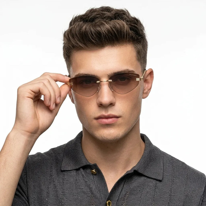 Glimmer | Gradient Brown Medium Rim Less Oval Sunglasses for Men & Women [UV-protected]