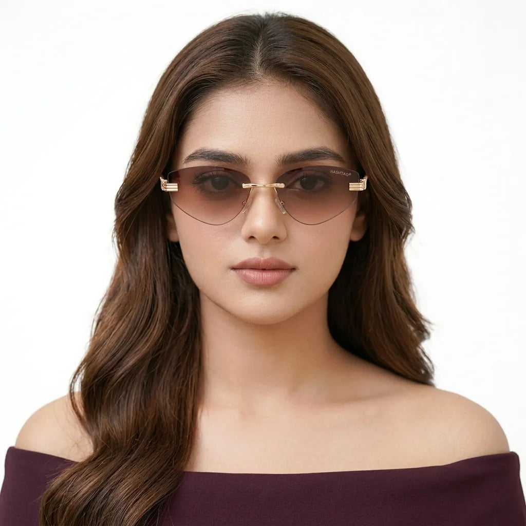 Glimmer | Gradient Brown Medium Rim Less Oval Sunglasses for Men & Women [UV-protected]