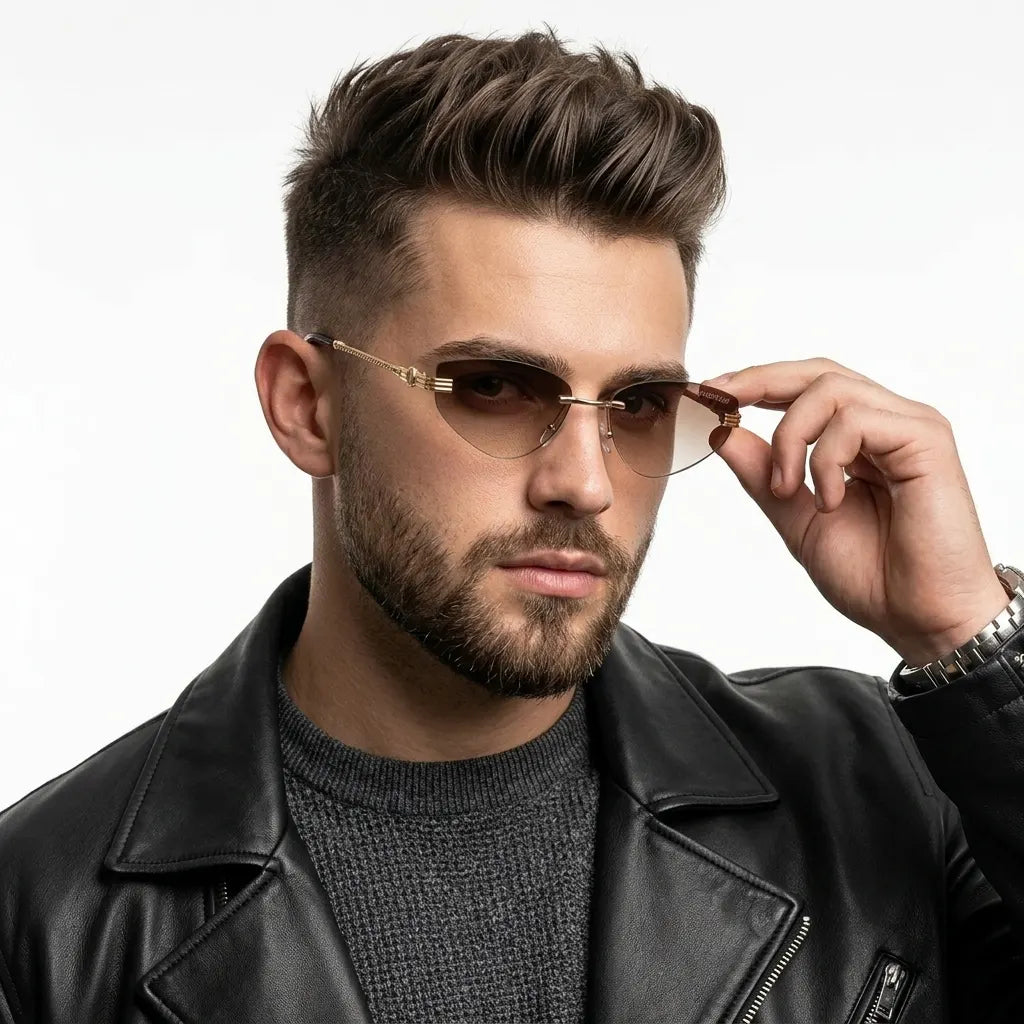 Glimmer | Gradient Brown Medium Rim Less Oval Sunglasses for Men & Women [UV-protected]