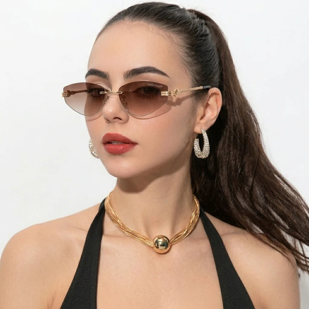 Glimmer | Gradient Brown Medium Rim Less Oval Sunglasses for Men & Women [UV-protected]