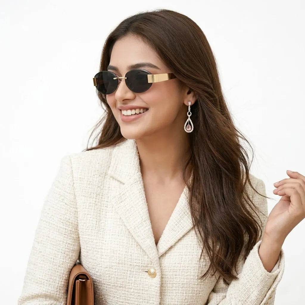 Midnight | Black Medium Rim Less Oval Sunglasses for Men & Women [UV-protected]