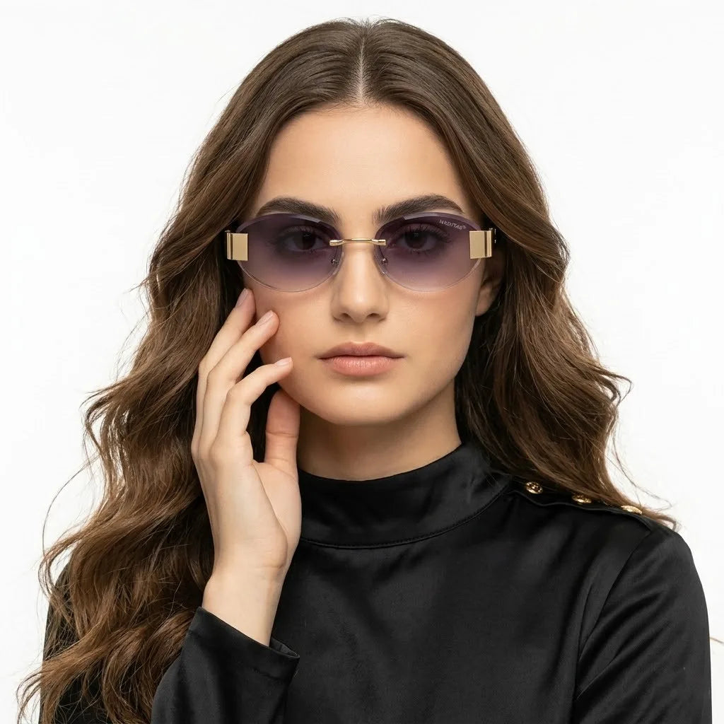 Midnight | Gradient Purple Medium Rim Less Oval Sunglasses for Men & Women [UV-protected]