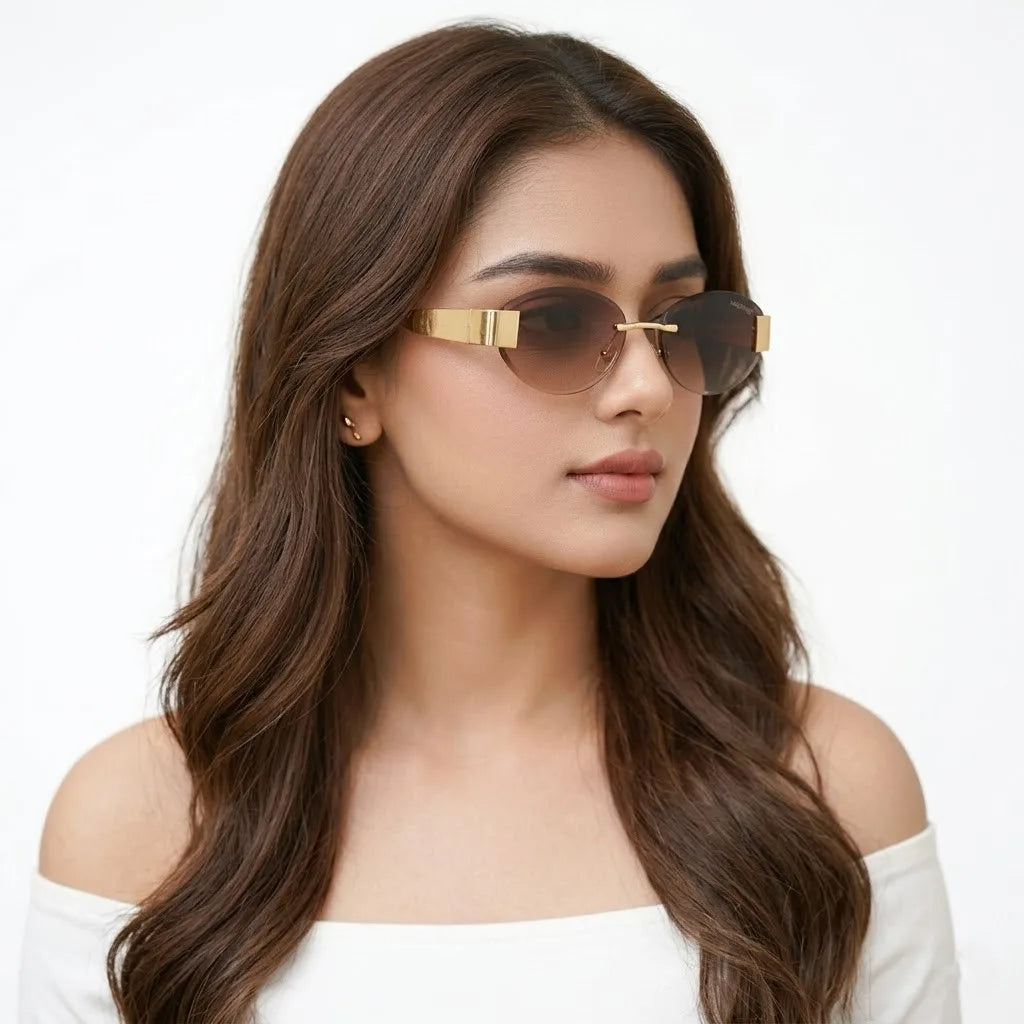 Midnight | Gradient Brown Medium Rim Less Oval Sunglasses for Men & Women [UV-protected]