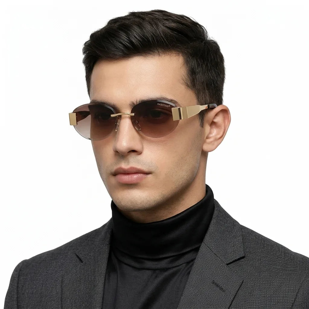Midnight | Gradient Brown Medium Rim Less Oval Sunglasses for Men & Women [UV-protected]