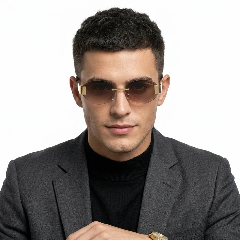 Midnight | Gradient Brown Medium Rim Less Oval Sunglasses for Men & Women [UV-protected]