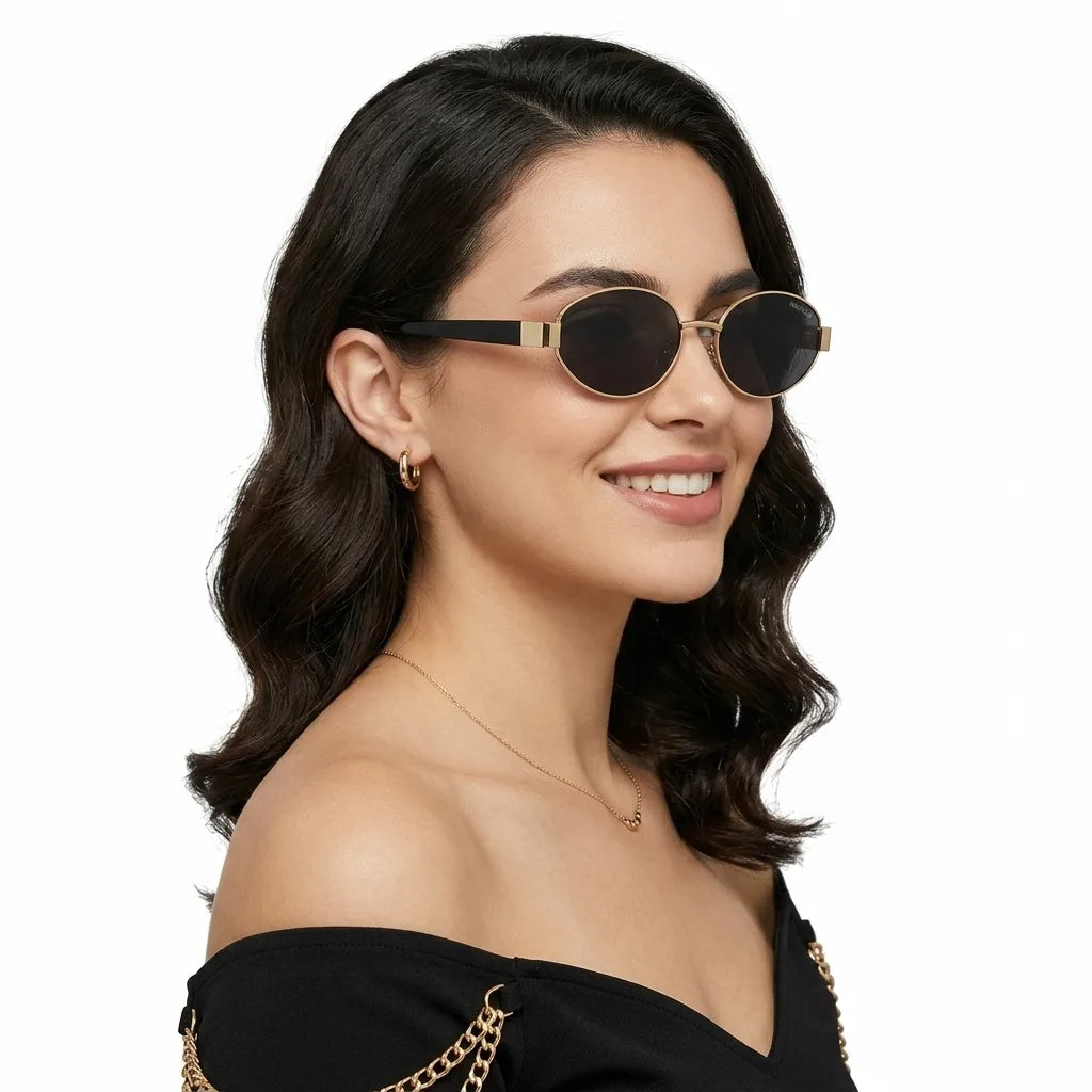 Urbanite | Black Medium Full Rim Oval Sunglasses for Women [UV-protected]