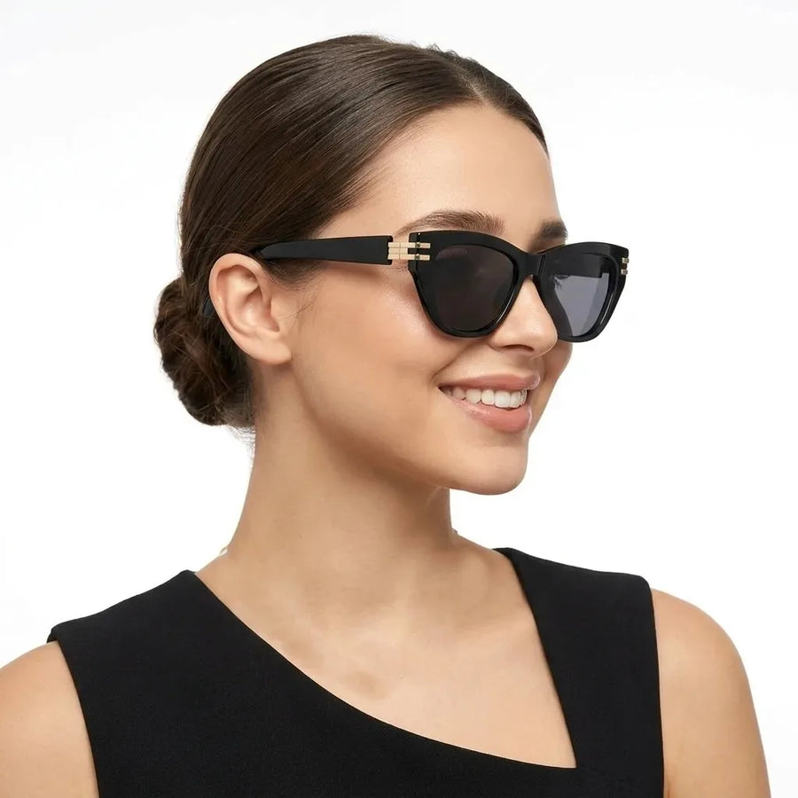 Lucid | Black and Golden Large Full Rim Square Sunglasses for Women [UV-protected]