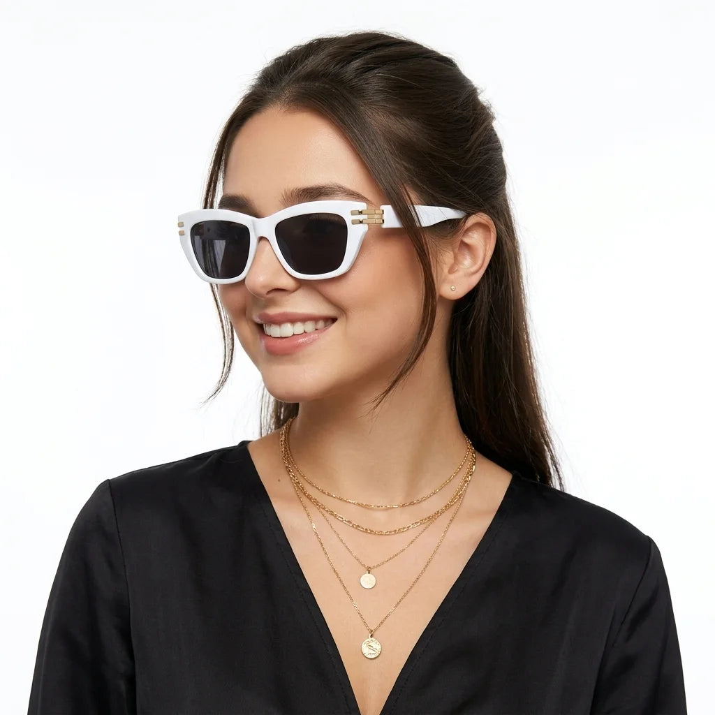 Lucid | White and Golden Large Full Rim Square Sunglasses for Women [UV-protected]