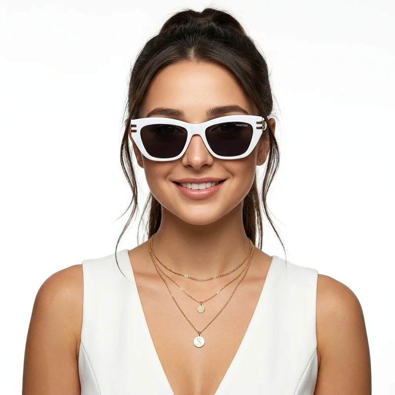 Lucid | White and Golden Large Full Rim Square Sunglasses for Women [UV-protected]