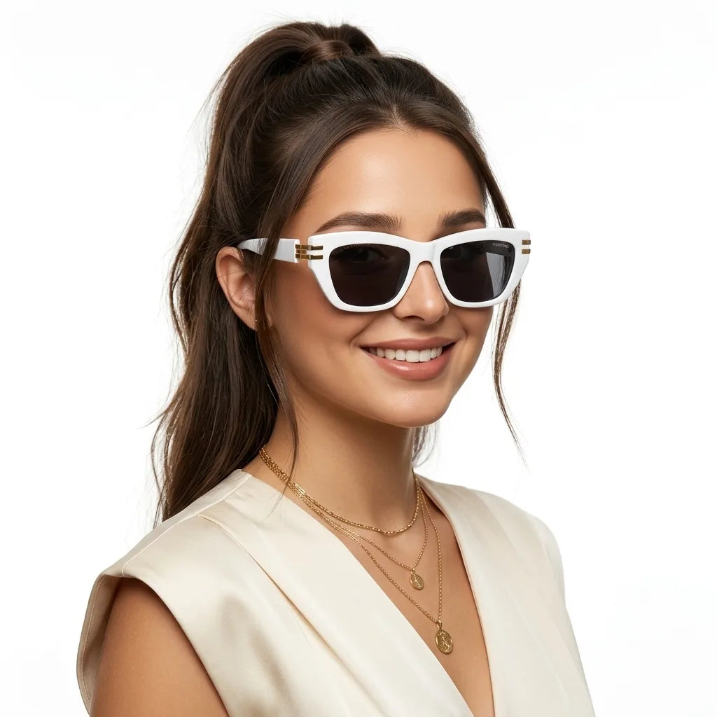 Lucid | White and Golden Large Full Rim Square Sunglasses for Women [UV-protected]