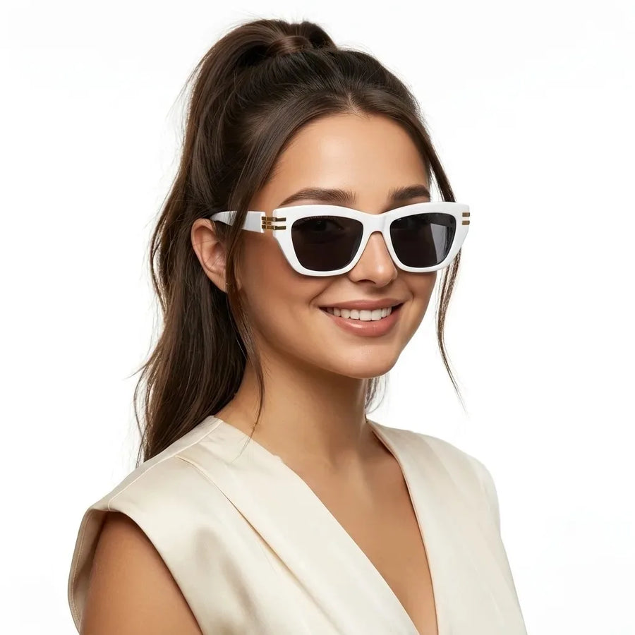 Lucid | White and Golden Large Full Rim Square Sunglasses for Women [UV-protected]