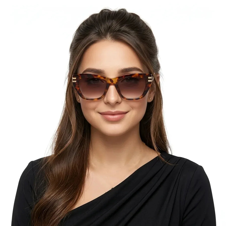 Lucid | Havana and Golden Large Full Rim Square Sunglasses for Women [UV-protected]