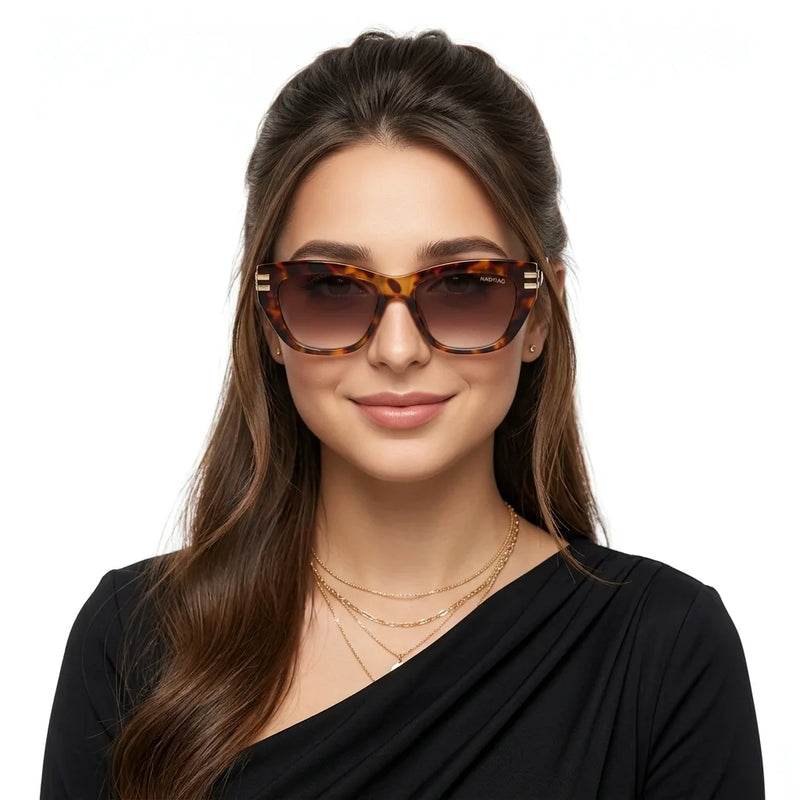 Lucid | Havana and Golden Large Full Rim Square Sunglasses for Women [UV-protected]
