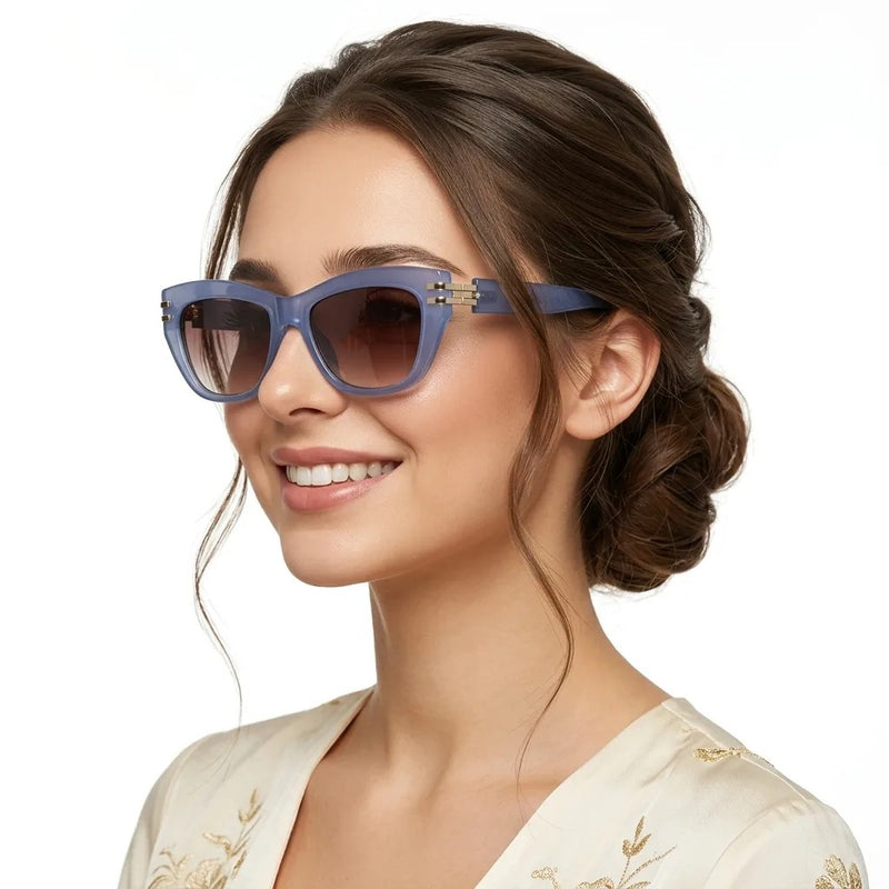 Lucid | Blue and Golden Large Full Rim Square Sunglasses for Women [UV-protected]