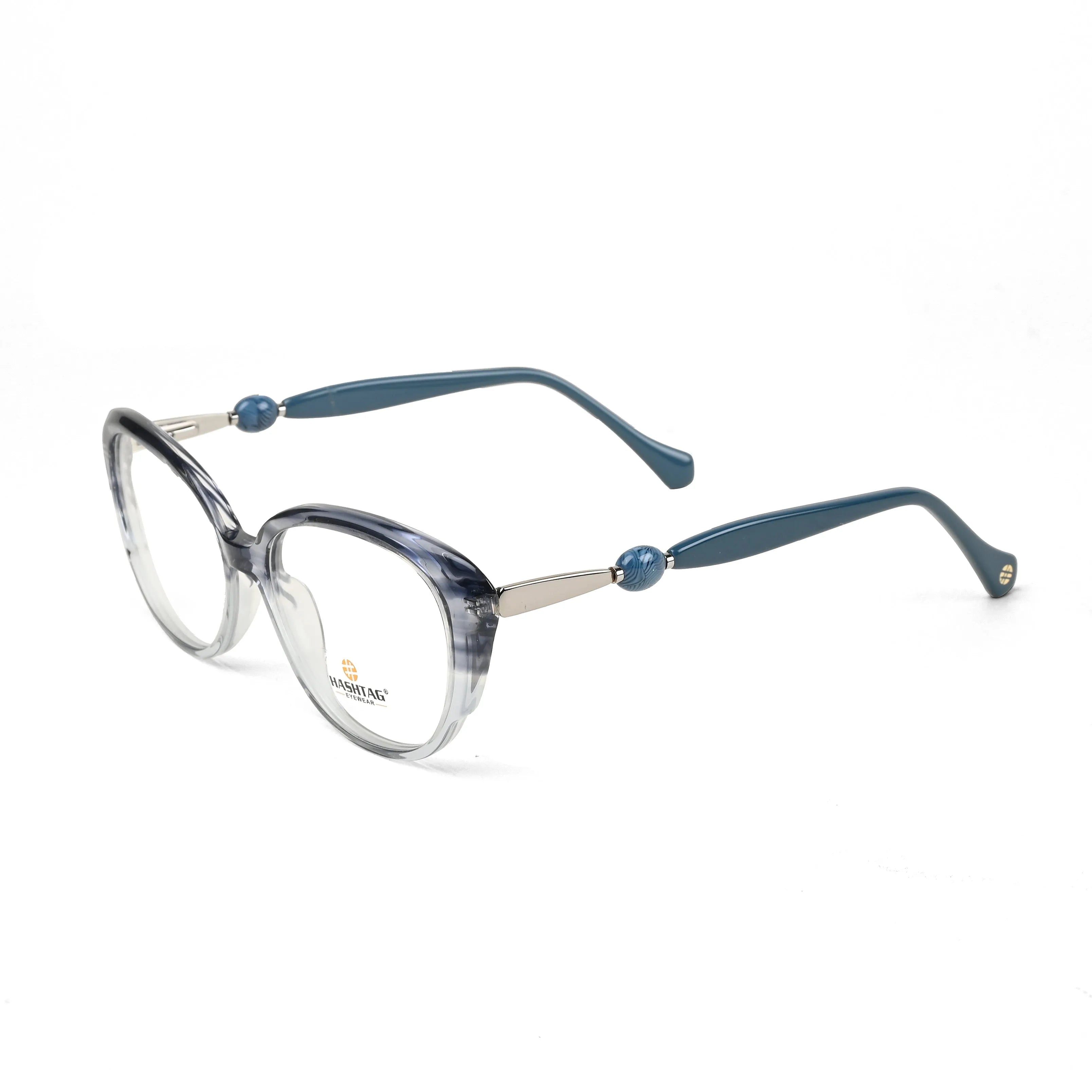 Fluxion | Grey-Blue Medium Full Rim Cat Eye with Spring Hinges Eyeglasses for Women [Demo Lens]