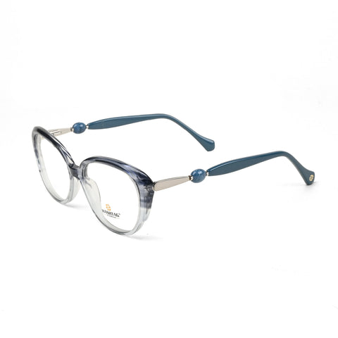 Fluxion | Grey-Blue Medium Full Rim Cat Eye with Spring Hinges Eyeglasses for Women [Demo Lens]
