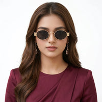 Liora | Gold Small Full Rim Oval Sunglasses for Women [UV-protected]