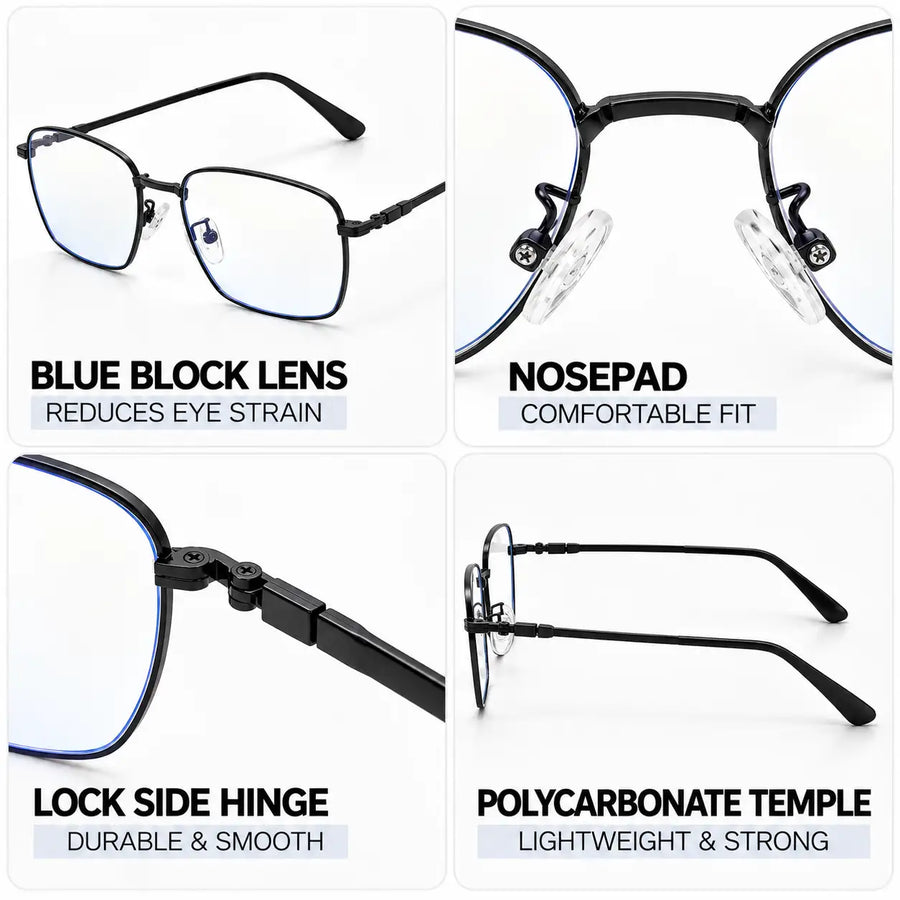 Fyrion | Grey Medium Full Rim RECTANGLE Computer Glasses for Men & Women [Blue Block]