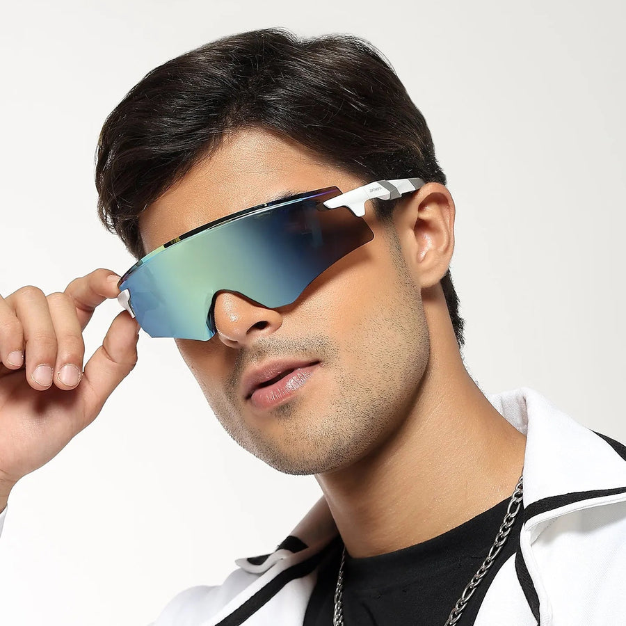 Drakion | White Medium Rim Less Shield Sports Sunglasses for Men & Women [UV-protected]
