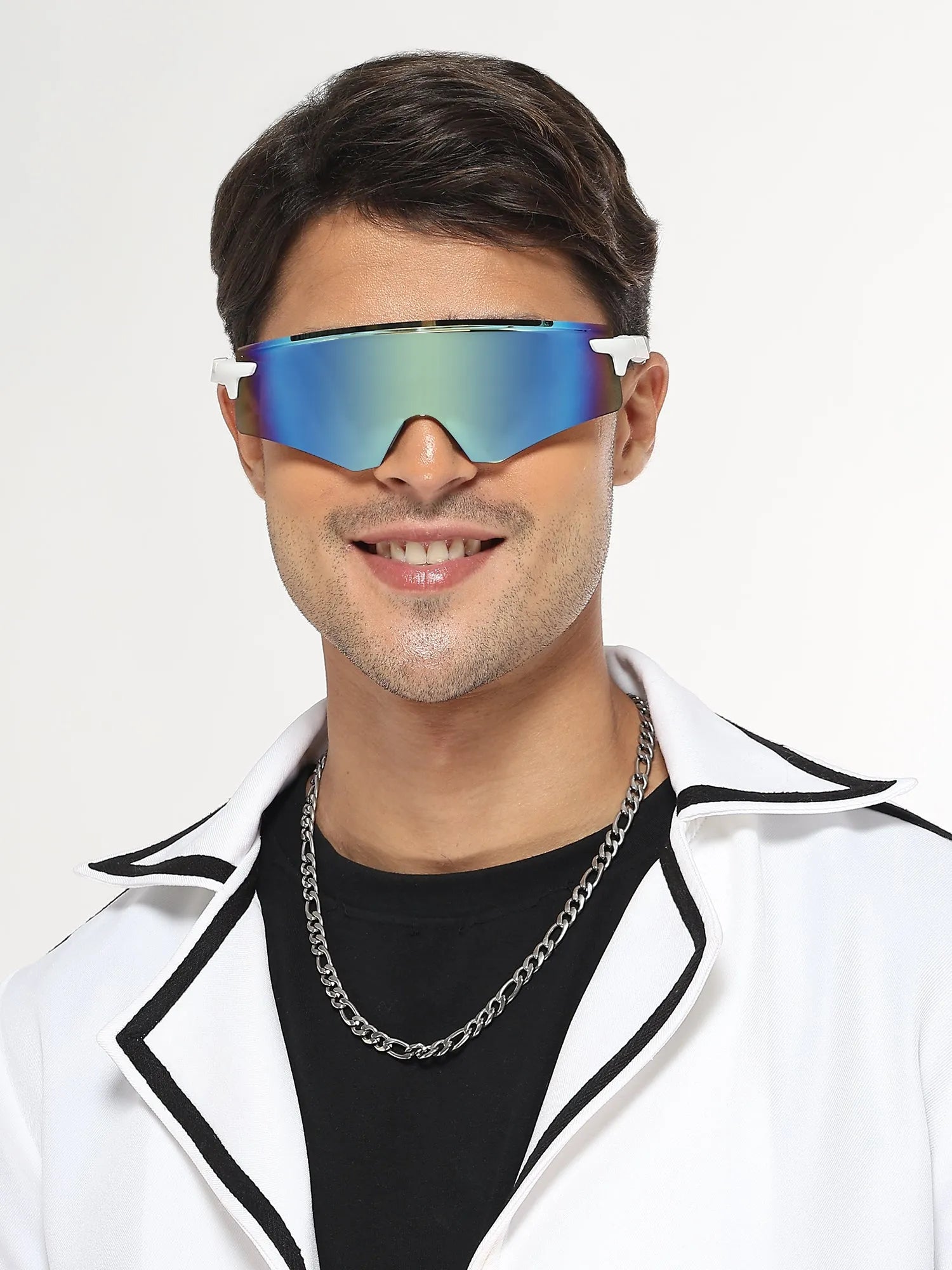 Drakion | White Medium Rim Less Shield Sports Glasses for Men & Women [UV-protected]