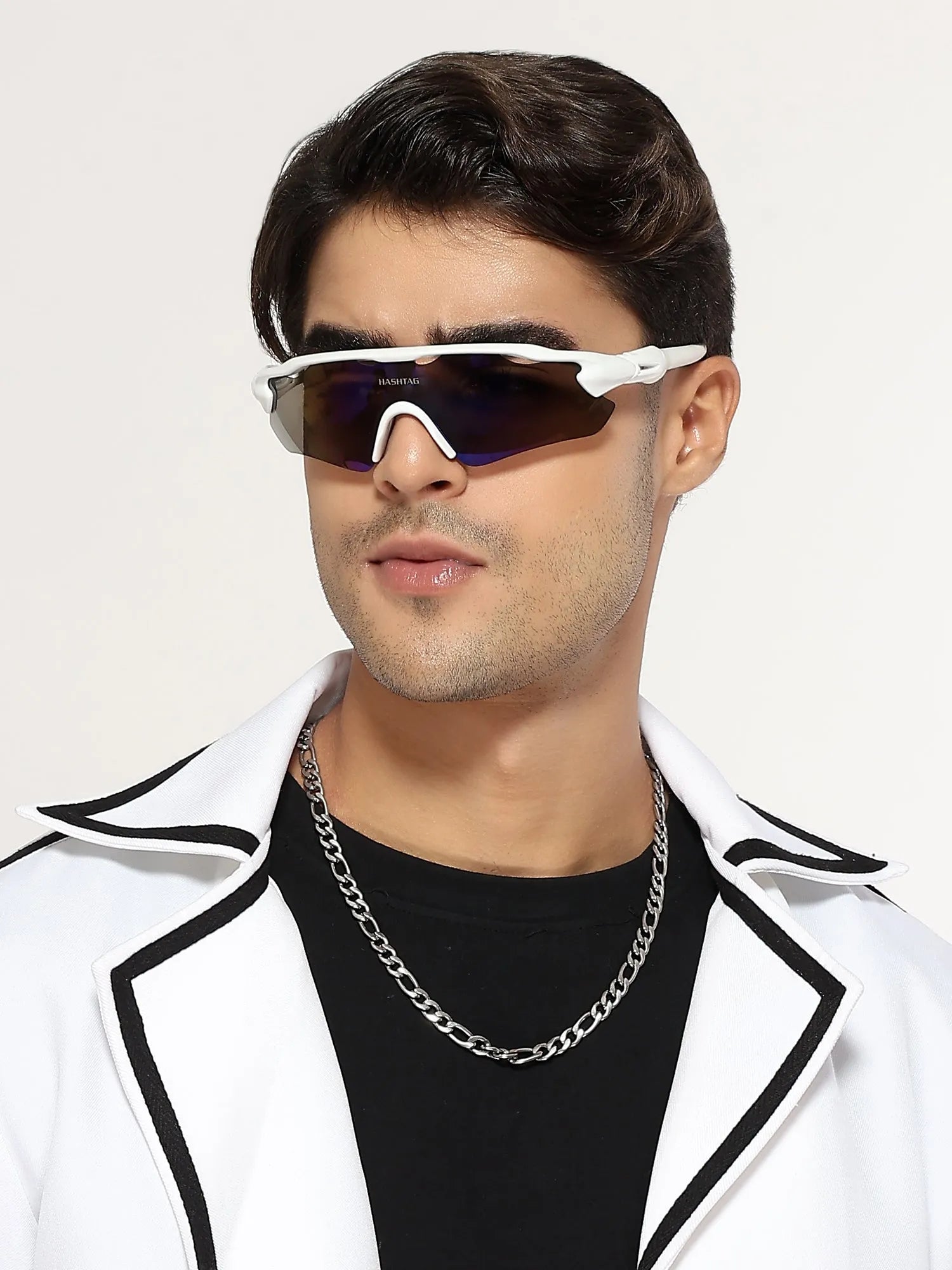 Chronos | White Medium Half Rim Shield Sports for Men & Women [UV-protected]
