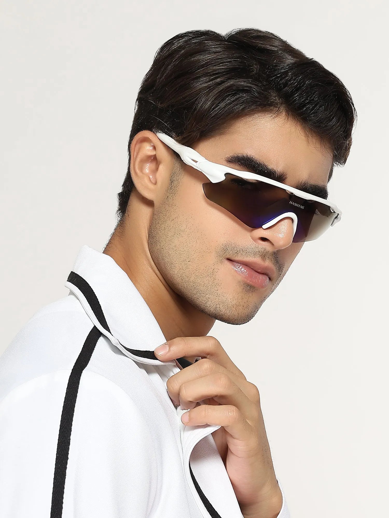 Chronos | White Medium Half Rim Shield Sports for Men & Women [UV-protected]